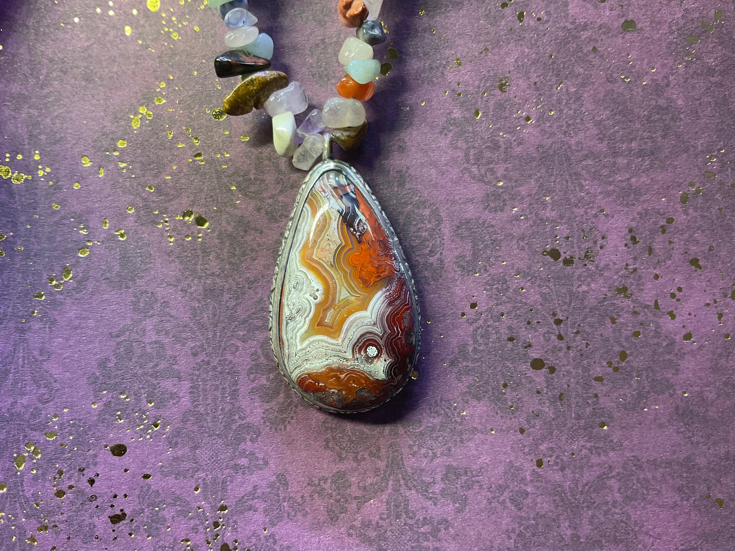Leopard Rhyolite on Mixed Chip Necklace Sterling Silver