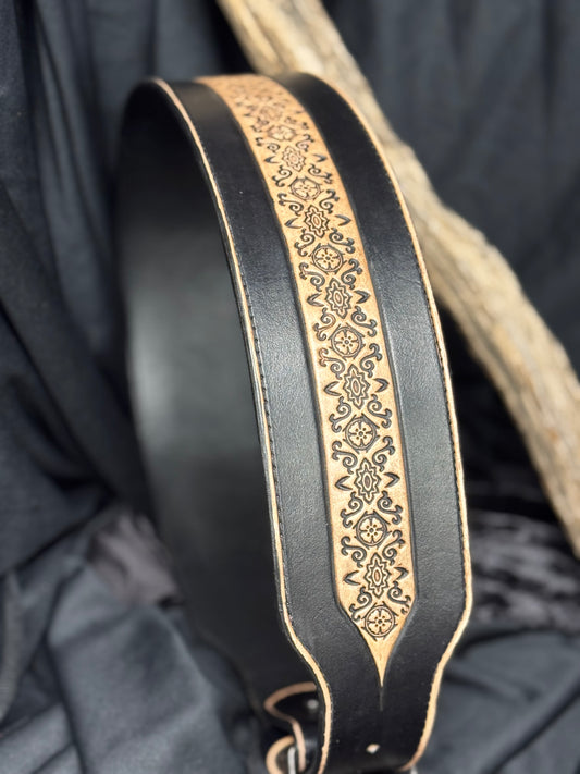 3 inch tooled belt black 39-46 inch