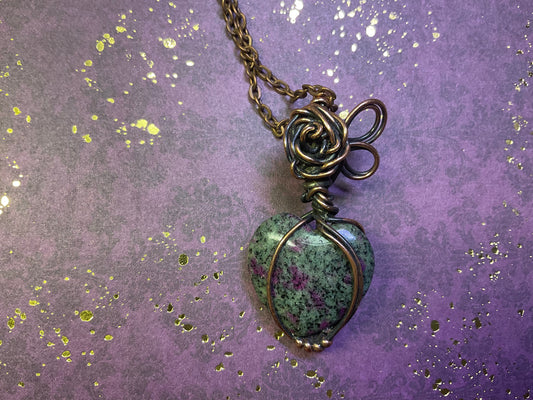 Copper Rose Ruby Zoisite Heart
