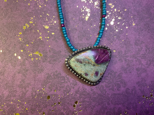 Ruby Zoisite and Sterling Silver Necklace
