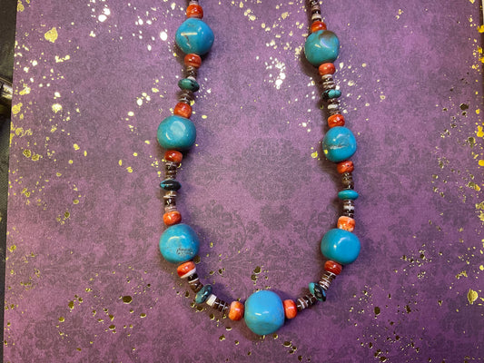 Small Turquoise and Coral Necklace