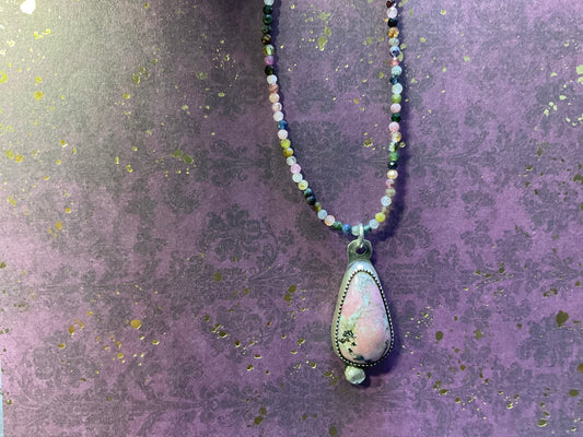 Rhodonite on Watermelon Tourmaline Chain Sterling Silver