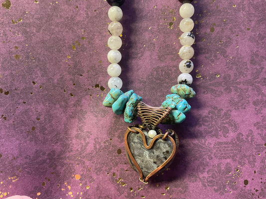 Labradorite Heart and Moonstone Chain Necklace