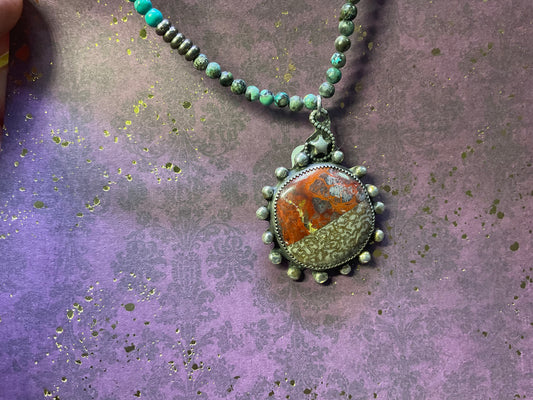 Rhyolite/ Dinosaur Bone Sterling Silver Necklace