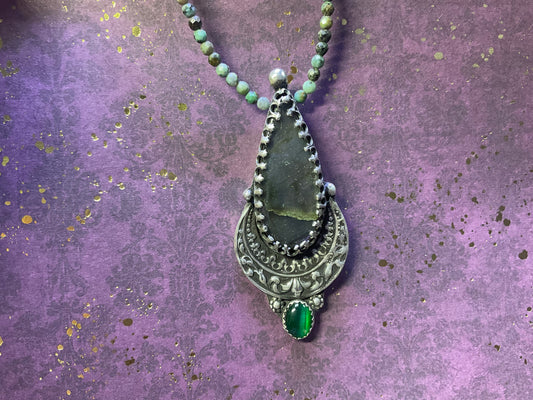 Purple Labradorite on African Turquoise Chain Sterling Silver