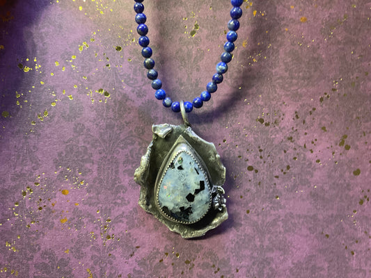 Tormilated Moonstone on Lapis Chain Sterling Silver