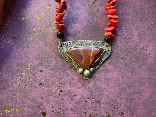 Red Moss Agate on Coral Chain Sterling Silver