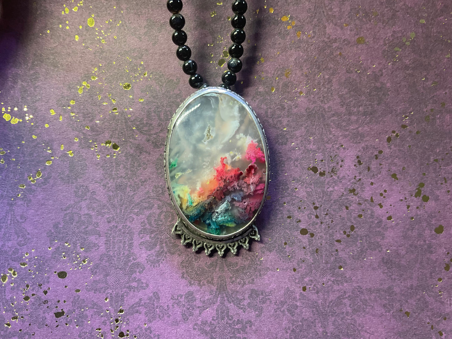 Rainbow Dyed Moss Agate Sterling Silver
