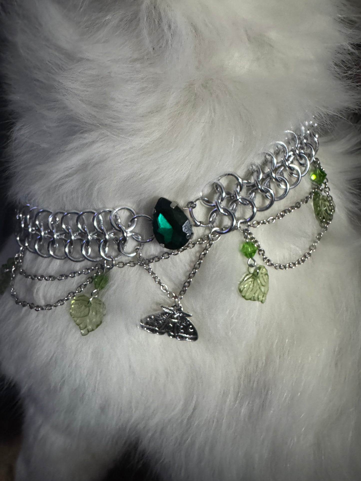 Chainmail Moth and Leaves Choker