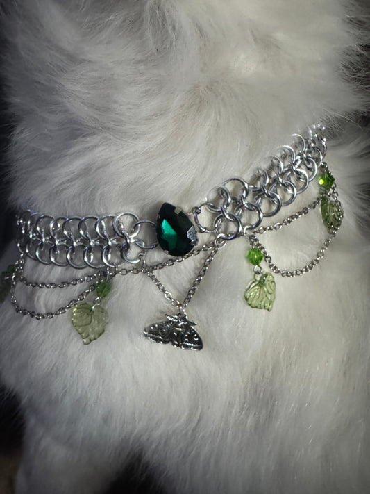 Chainmail Moth and Leaves Choker