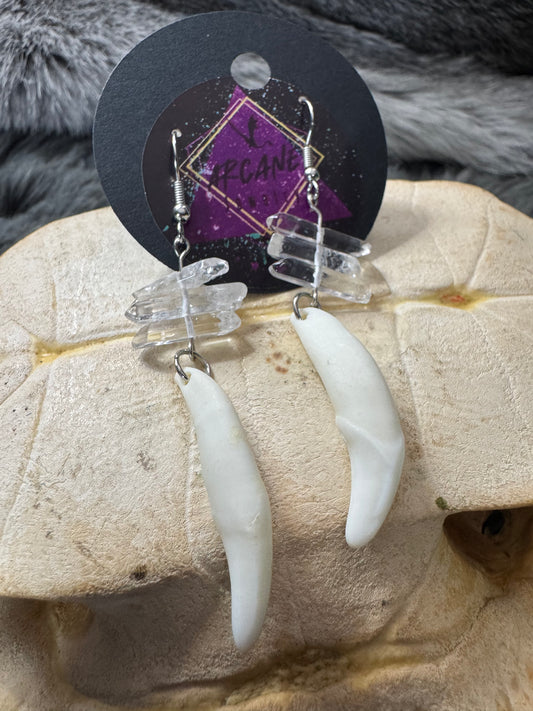 Coyote Teeth and Quartz Earrings