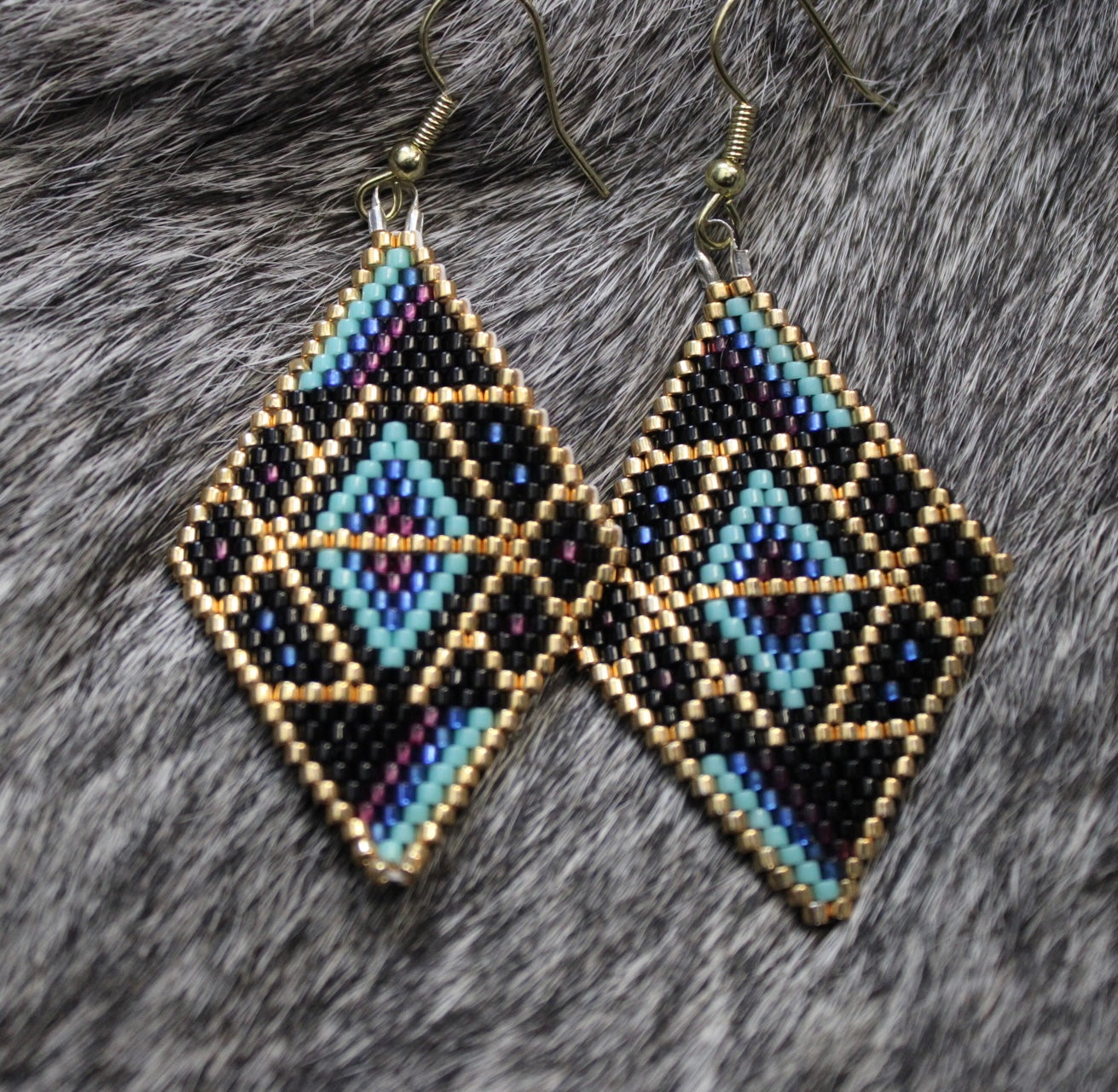 purple and turquoise beaded earrings